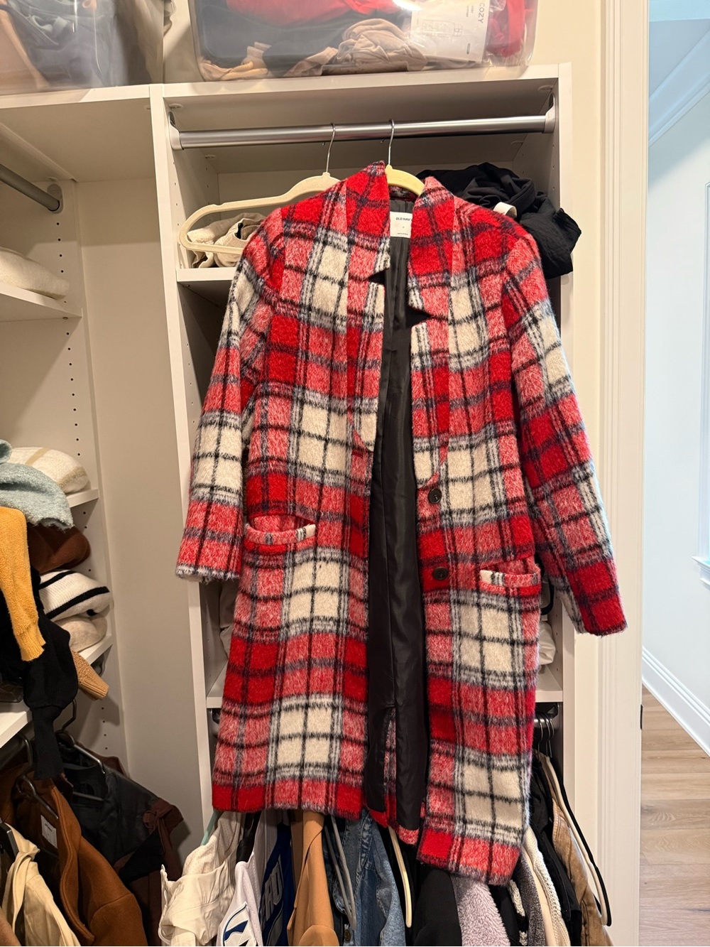 Old Navy Red and White Plaid Trench Coat